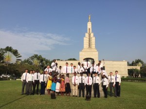 Half of us in front of the Accra temple (I am on the far right).